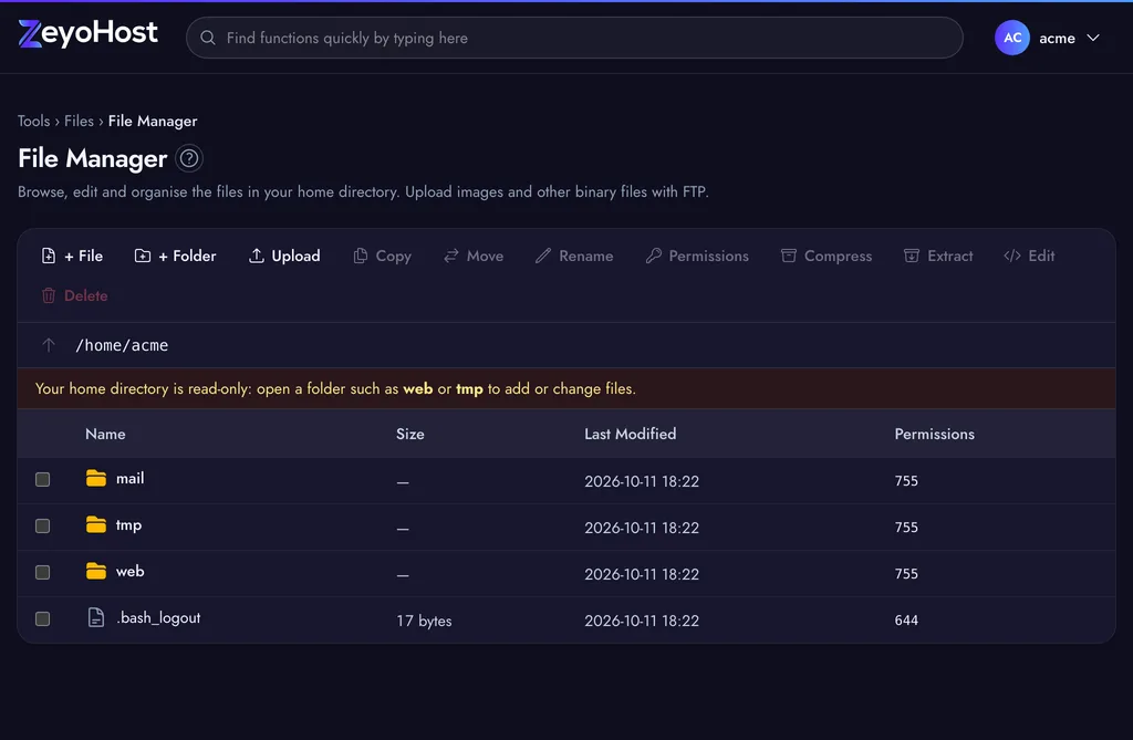 File Manager in the panel.