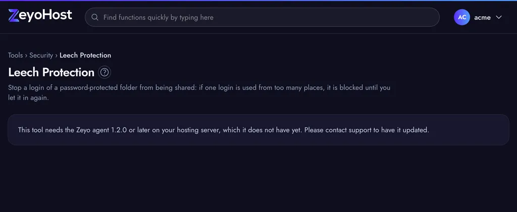 The Leech Protection page with a box for a password-protected folder, the Addresses per login in 2 hours field and the Turn On button.
