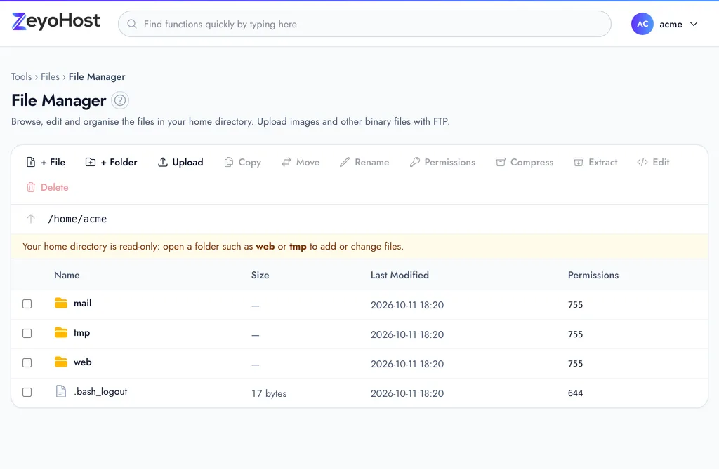 File Manager in the panel.