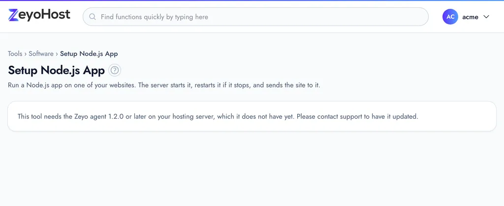 The New Node.js App form with App name, Website, Script and Arguments fields, and the How it runs notes below it.