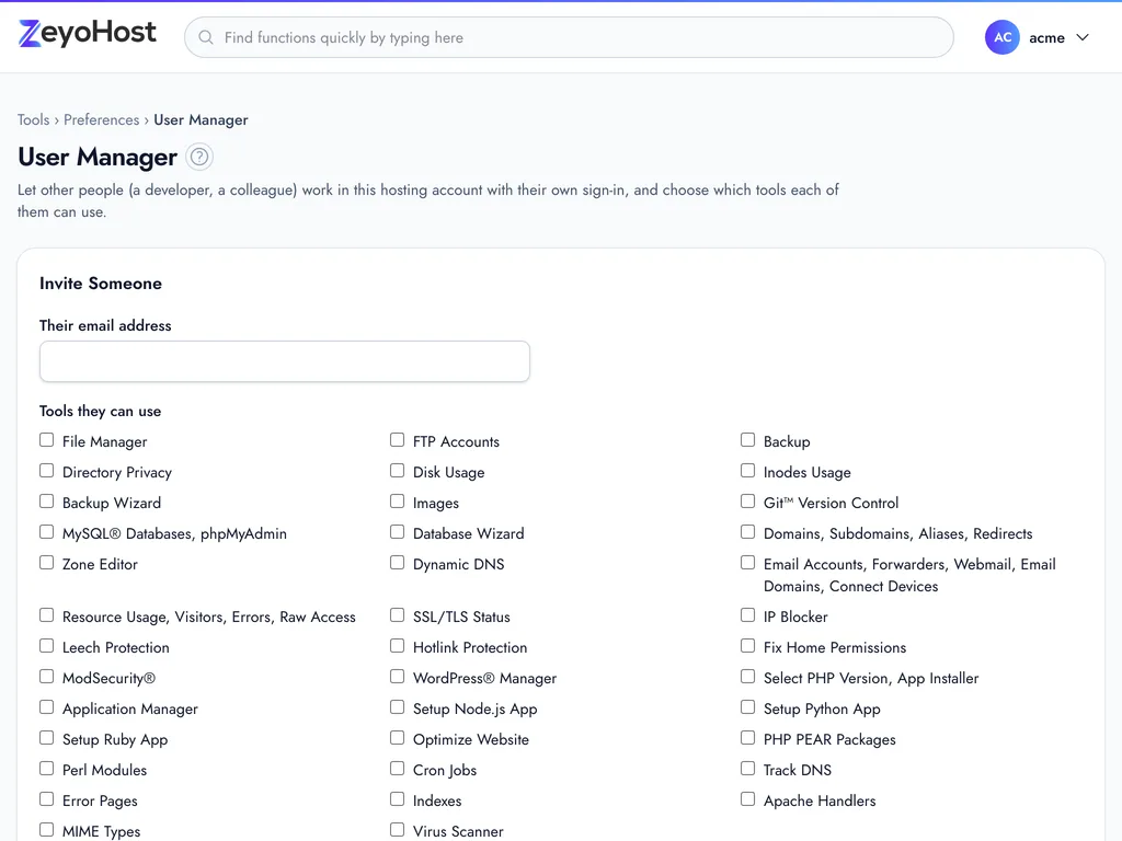 User Manager listing invited team members and their tools.